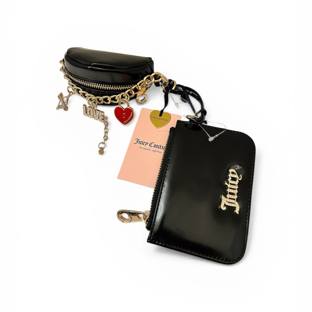 Juicy Couture V-love Comes Softly Mini Puch Bundle Liquorice Charm Chain Gold